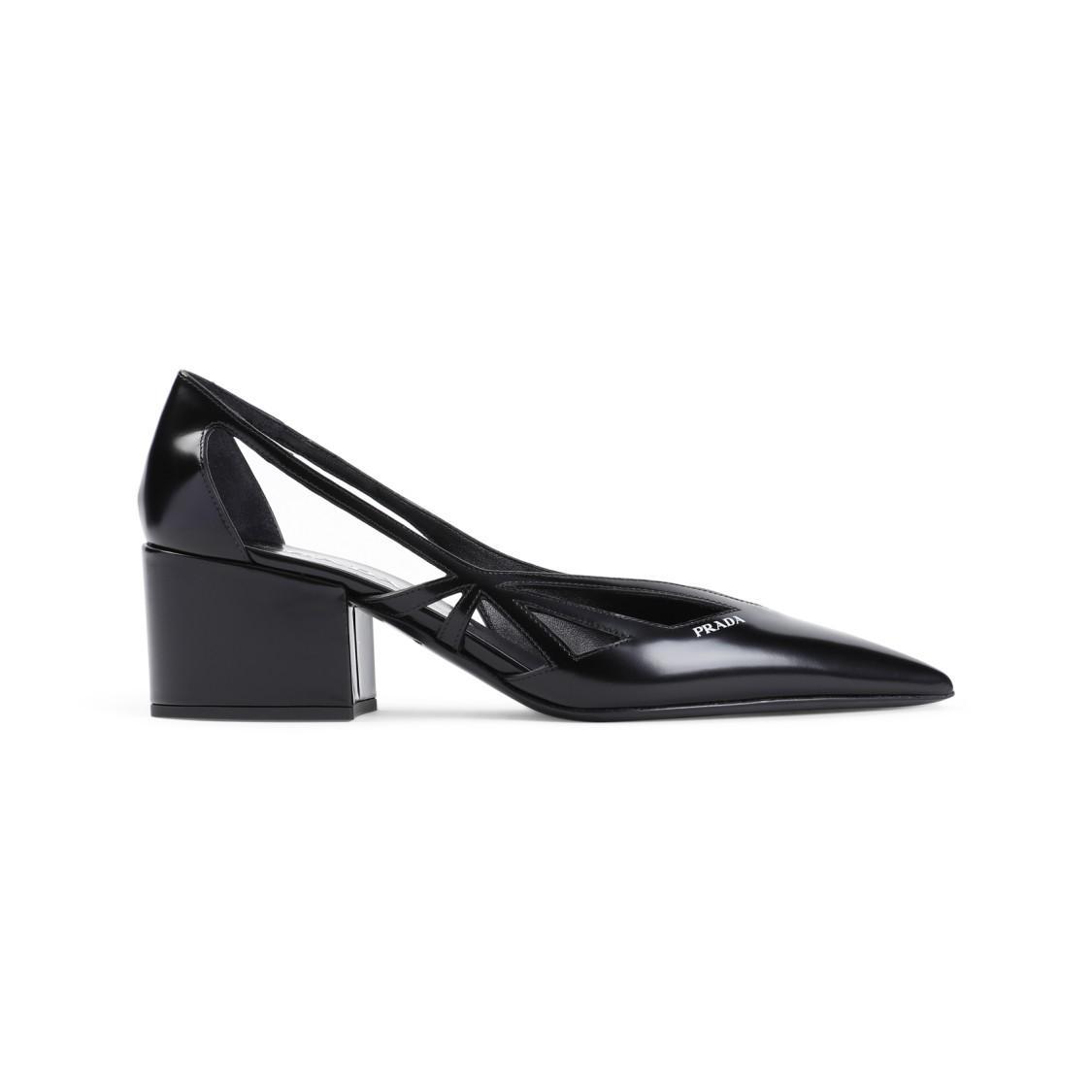 PRADA Leather Cutout Block-heel Pumps In Black Product Image