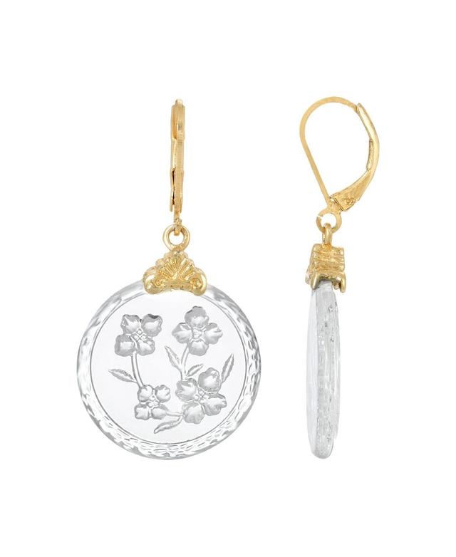 2028 Gold-Tone German Glass Etched Flowers Earrings Product Image