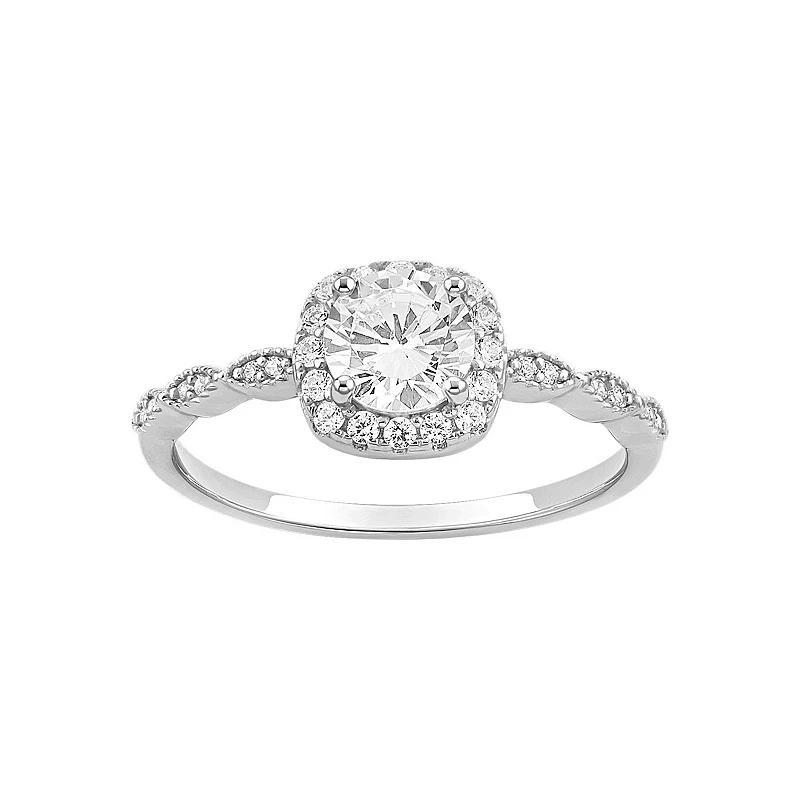 PRIMROSE Sterling Silver Cubic Zirconia Cushion Shape Halo Ring, Womens Sterling Silver White Product Image