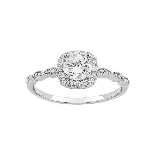 PRIMROSE Sterling Silver Cubic Zirconia Cushion Shape Halo Ring, Womens Sterling Silver White Product Image