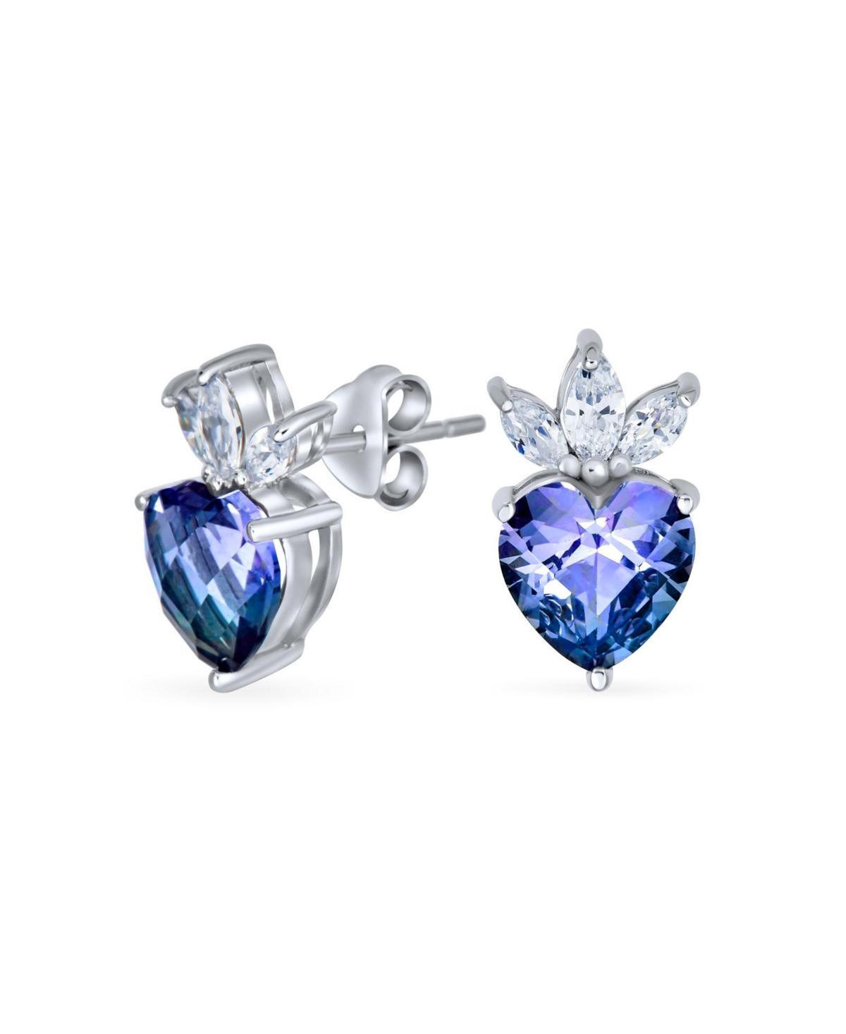 Aaa Cubic Zirconia Crown Color Changing Blue Purple Mystic Rainbow Cz Romantic Heart Shape Stud Earrings For Women .925 Sterling Silver Product Image