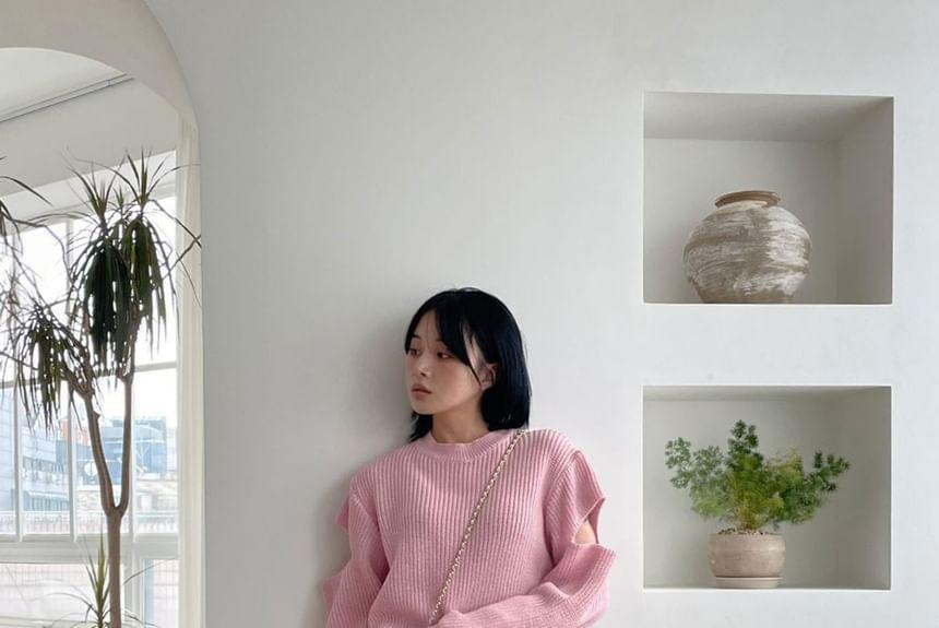 Plain Cold-Shoulder Sweater Product Image