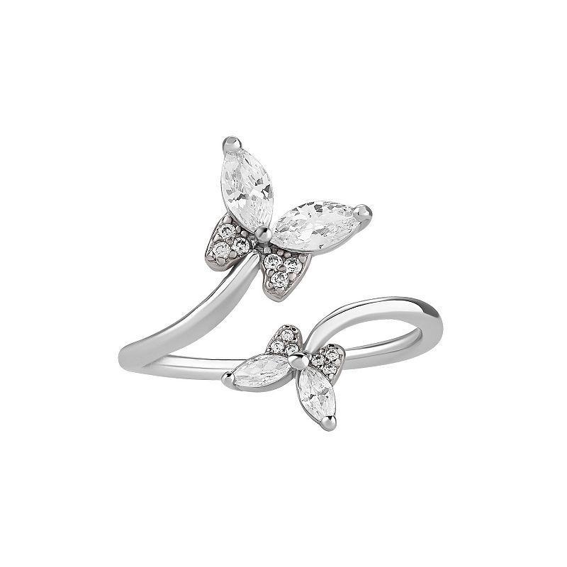 PRIMROSE Sterling Silver Cubic Zirconia Butterfly Ring, Womens Product Image