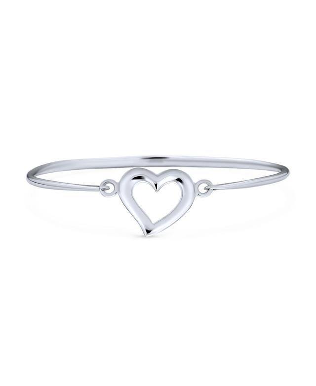 Stacking Open Heart Bangle Bracelet For Women Girlfriend Shinny Polished hinge Bracelet .925 Sterling Silver Product Image