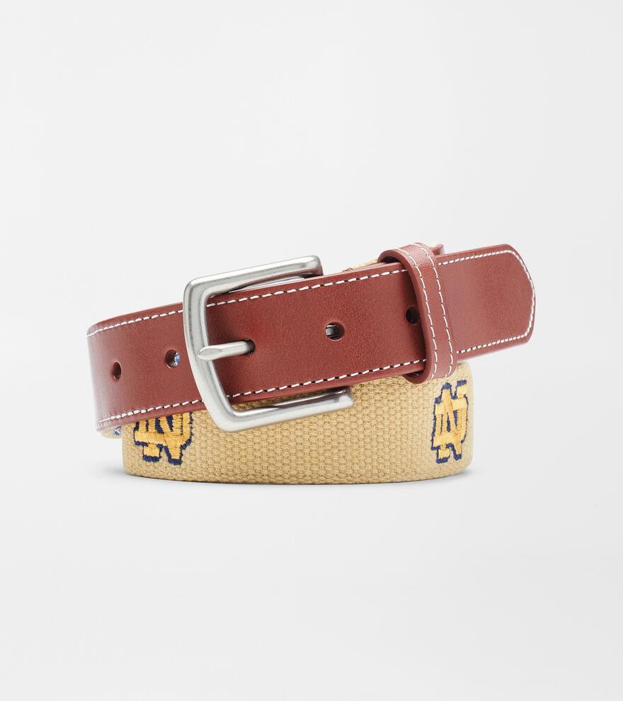 Peter Millar Mens Notre Dame Belt | Color: Khaki | Size: 34 | ND Product Image