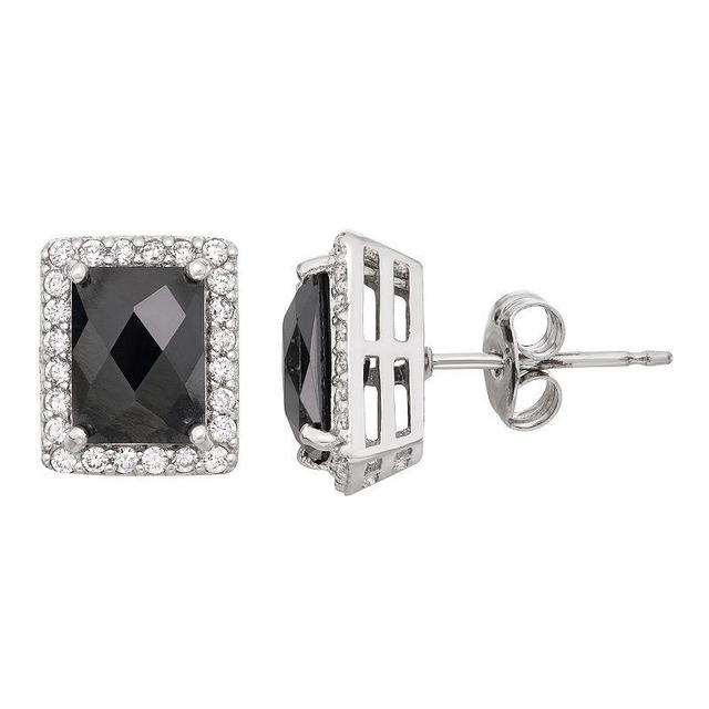 Sterling Silver Black Spinel & Lab-Created White Sapphire Halo Stud Earrings, Womens Product Image