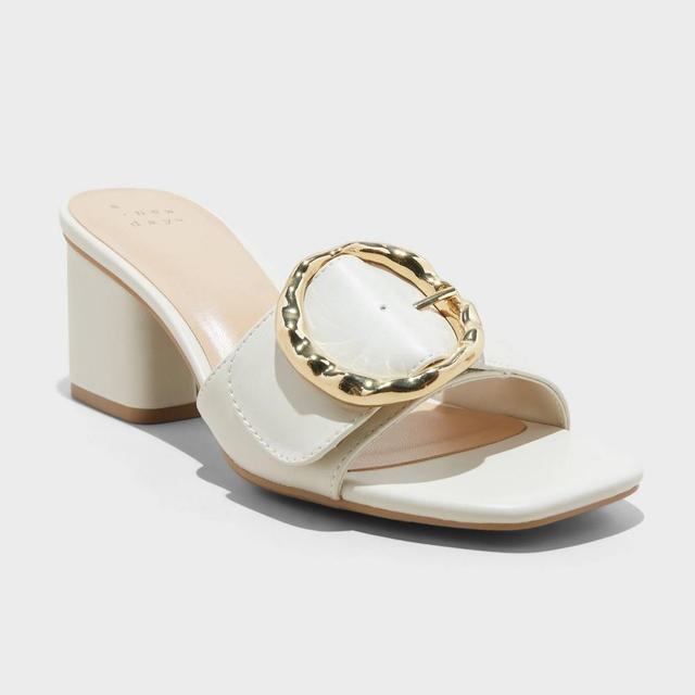 Womens Diana Buckle Mule Heels - A New Day Cream 7 Product Image