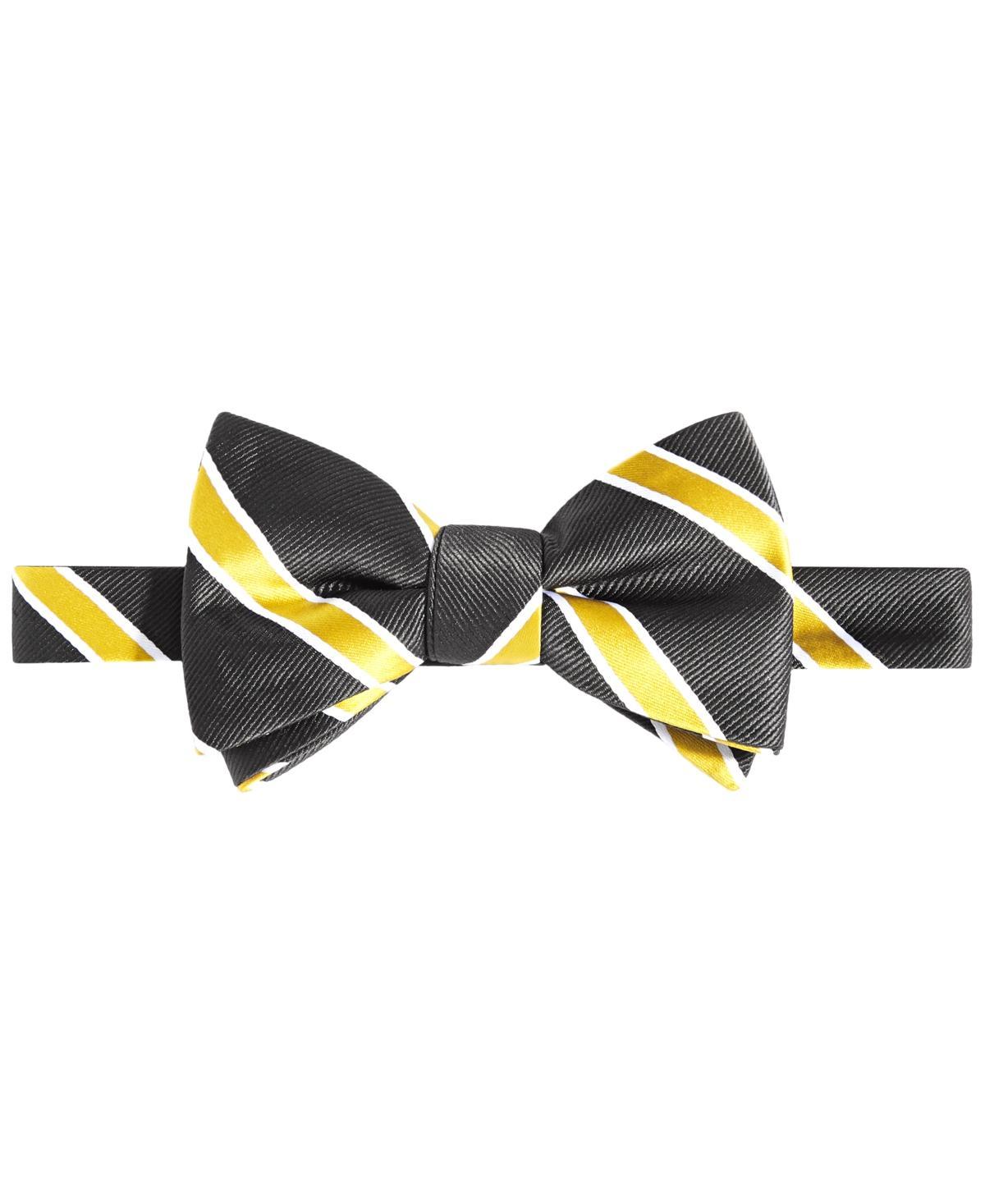 Tayion Collection Mens Black & Gold Stripe Bow Tie Product Image