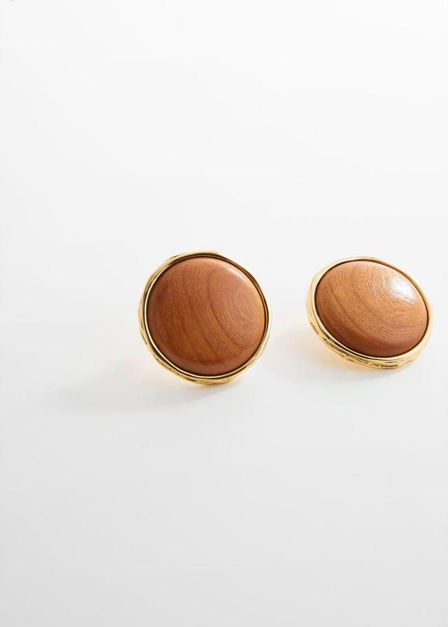 MANGO - Wooden earrings with circular design - One size - Women Product Image