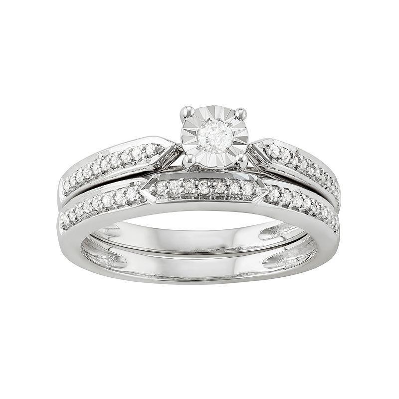 Sterling Silver 1/4 Carat T.W. Diamond Engagement Ring Set, Womens White Product Image