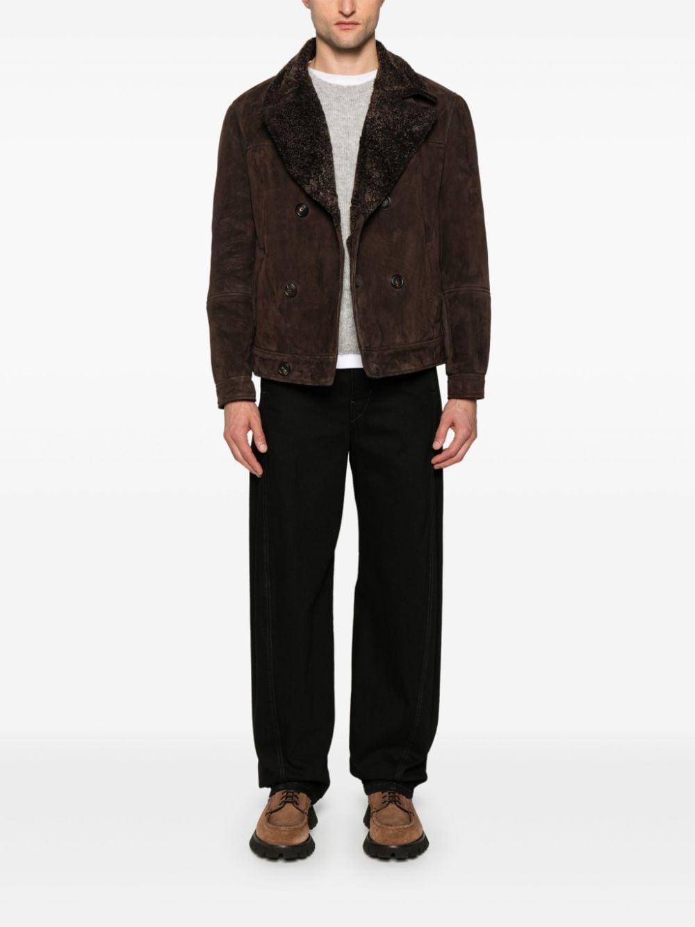 BRUNELLO CUCINELLI Double-breasted Shearling Jacket In Brown Product Image