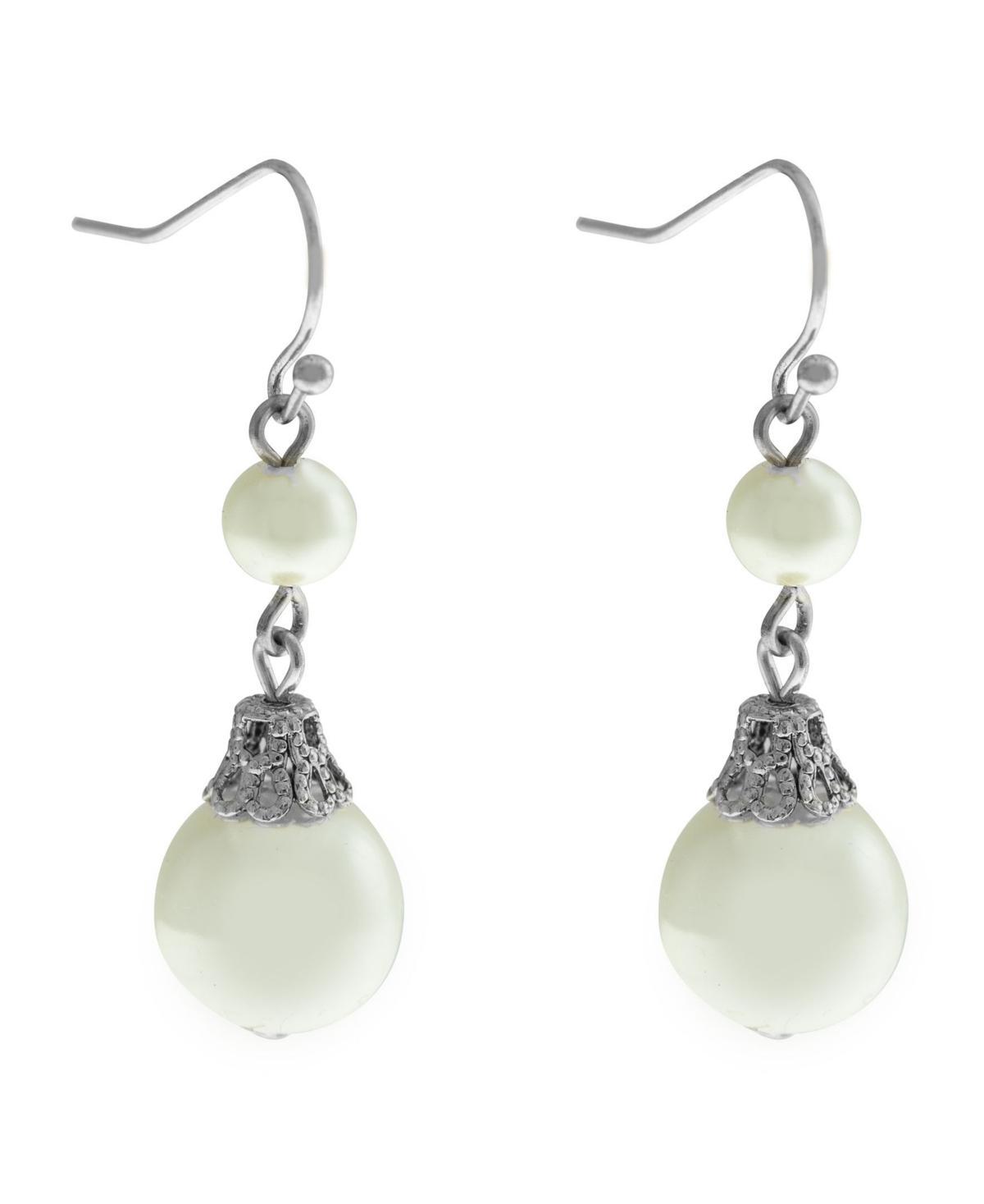 1928 Silver Tone Double Simulated Pearl Drop Earrings, Womens, White Product Image