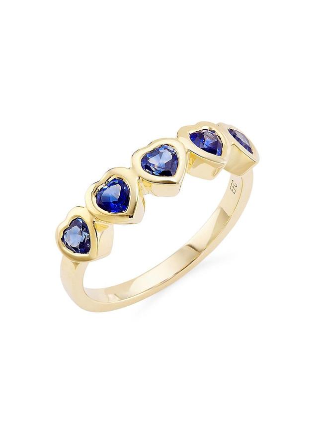 Womens 14K Yellow Gold & Blue Sapphire Heart Ring Product Image