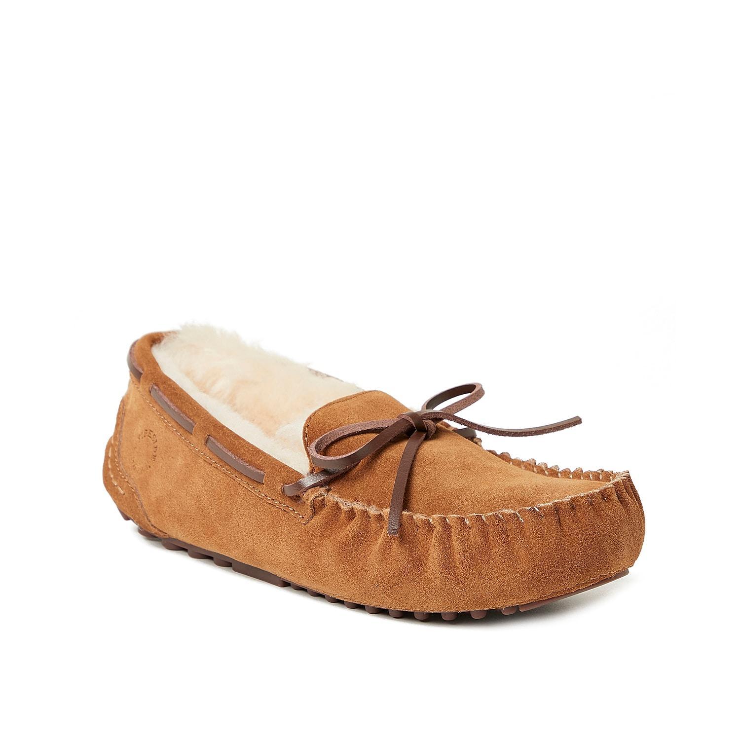 Fireside By Dearfoams Women's Victoria Genuine Shearling Lace Moccasin Chestnut Product Image