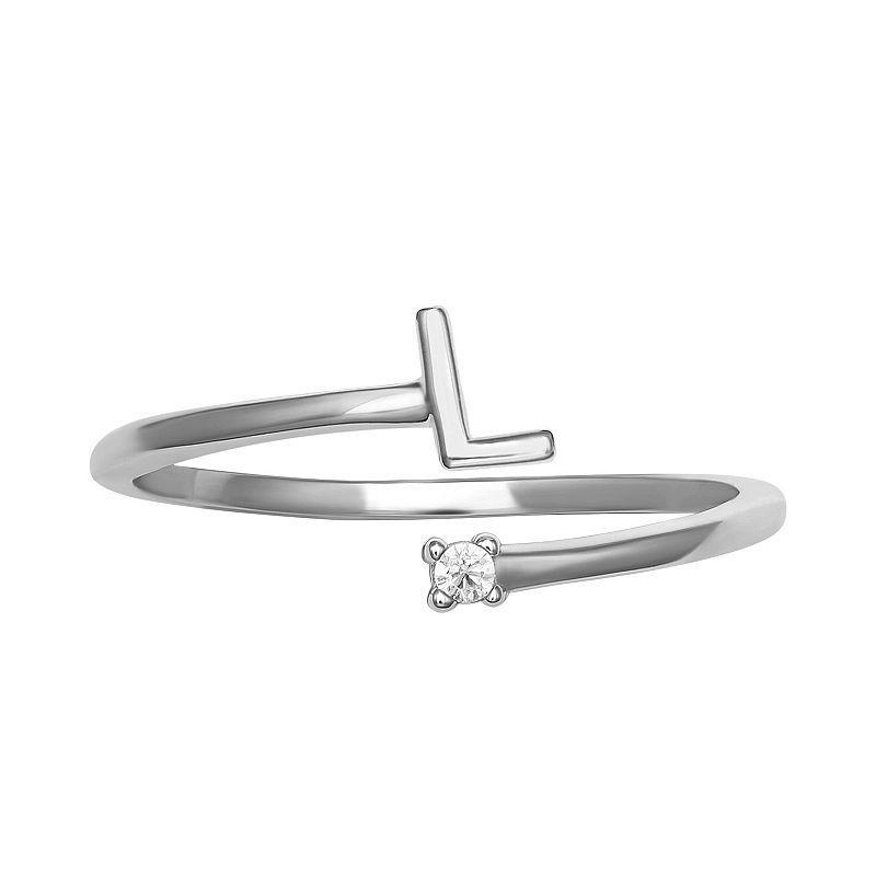 PRIMROSE Sterling Silver Cubic Zirconia Initial Bypass Band Ring, Womens Grey Product Image