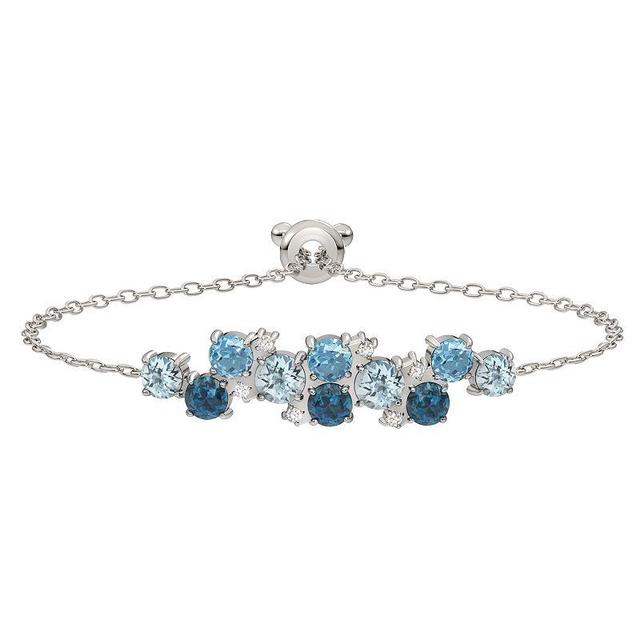 Sterling Silver Multi Blue Topaz & Diamond Accent Adjustable Bracelet, Womens Product Image