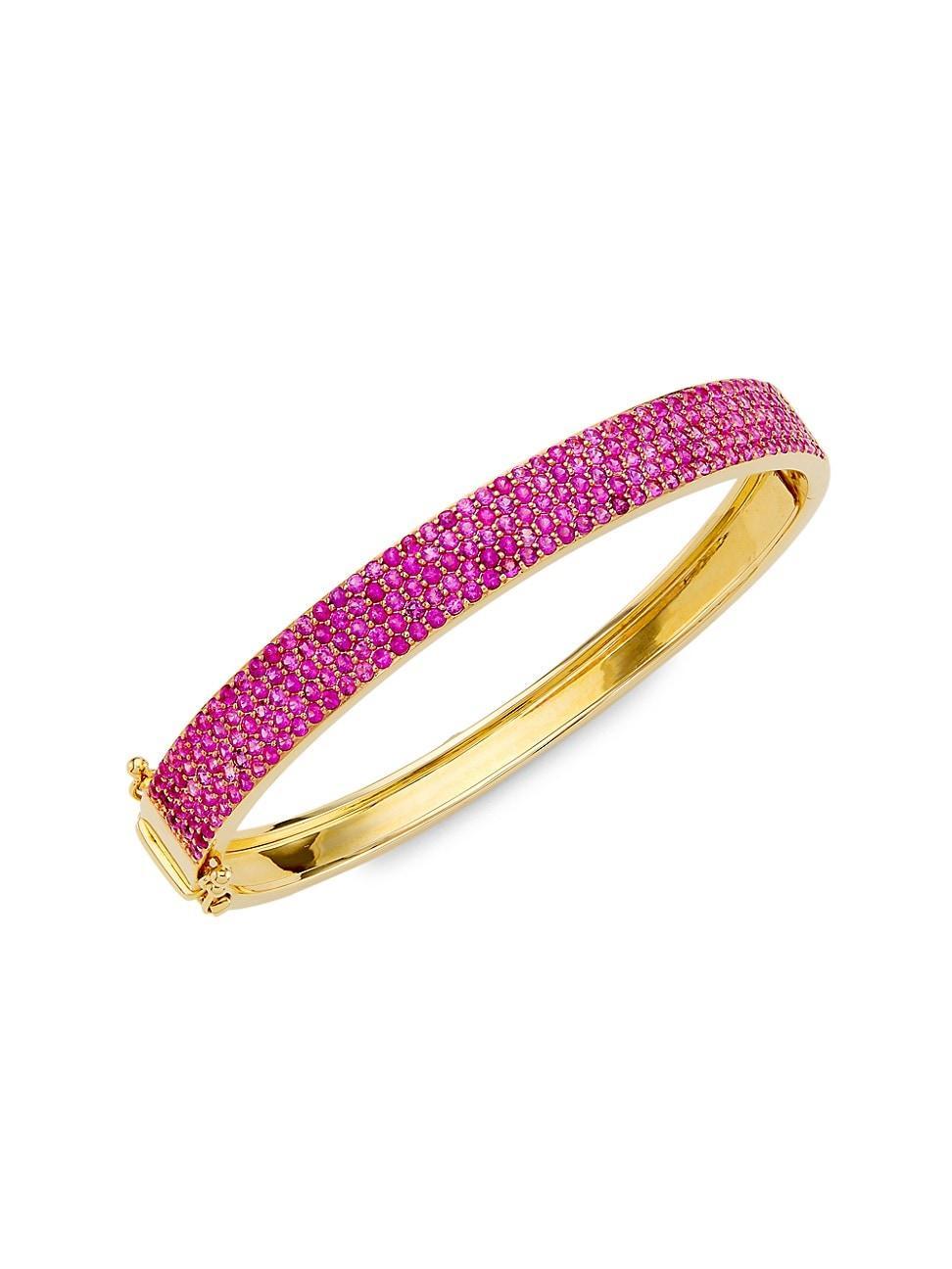 Womens 14K Yellow Gold & Pink Sapphire Bangle Product Image