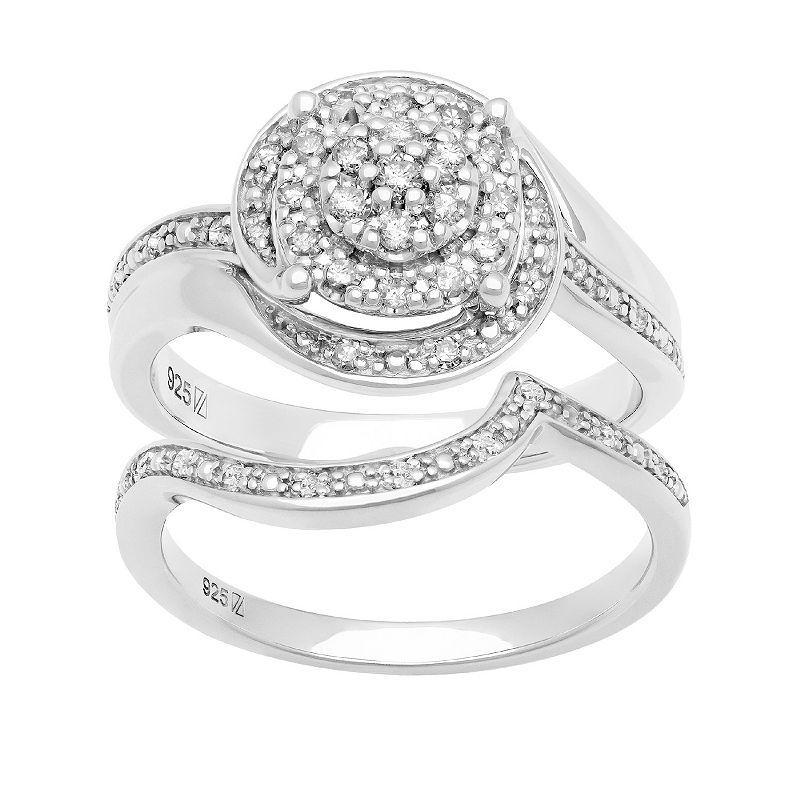 Love Always Sterling Silver 1/3 Carat T.W. Diamond Swirl Engagement Ring Set, Womens Product Image