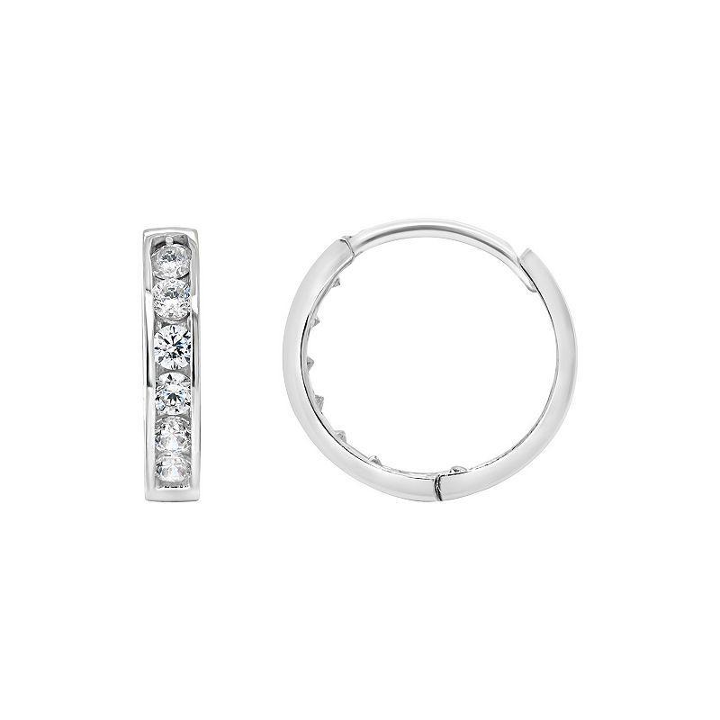 Celebration Gems 14k Gold Cubic Zirconia Huggie Hoop Earrings, Womens, White Product Image