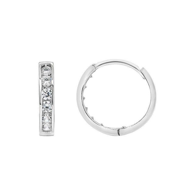 Celebration Gems 14k Gold Cubic Zirconia Huggie Hoop Earrings, Womens, White Product Image