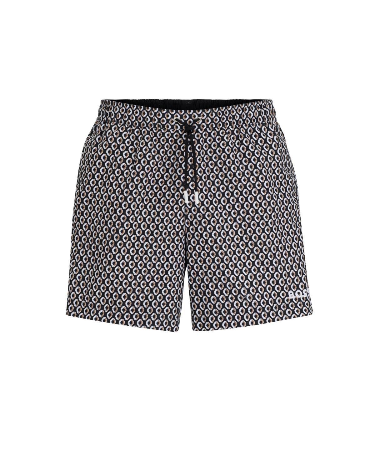 Micro-print Quick-drying Swim Shorts With Logo Detail In Black Product Image