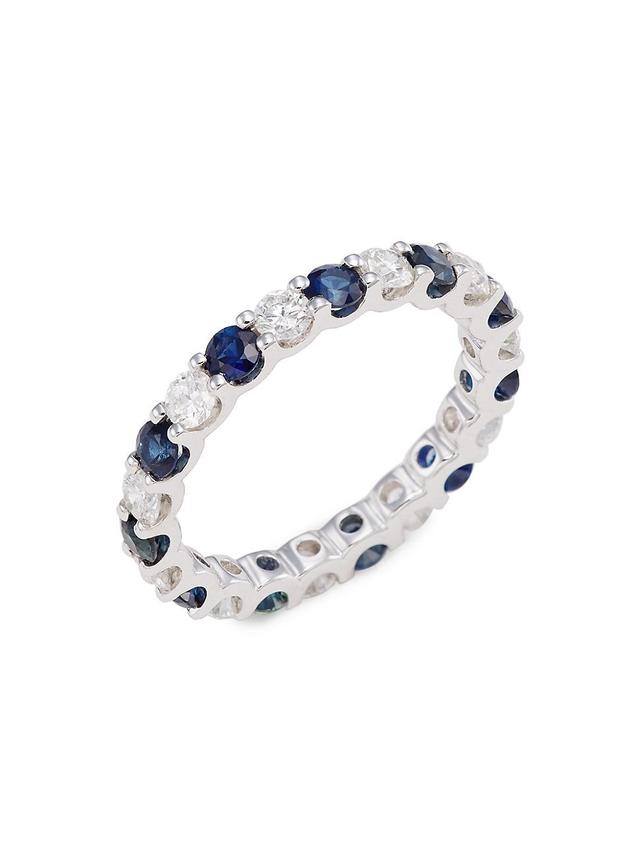 Womens 14K White Gold, Diamond, & Sapphire Eternity Band Product Image