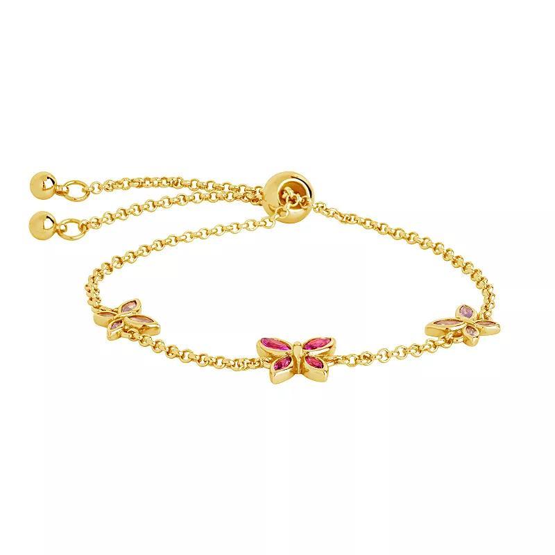 MC Collective Pink Cubic Zirconia Butterfly Station Adjustable Bracelet, Womens Gold Tone Product Image