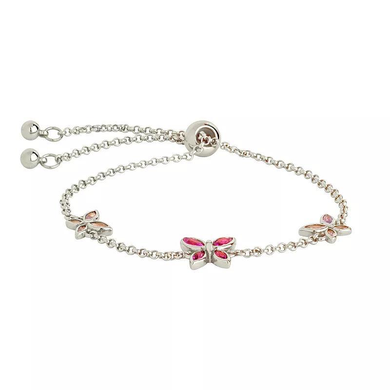 MC Collective Pink Cubic Zirconia Butterfly Station Adjustable Bracelet, Womens Silver Tone Product Image