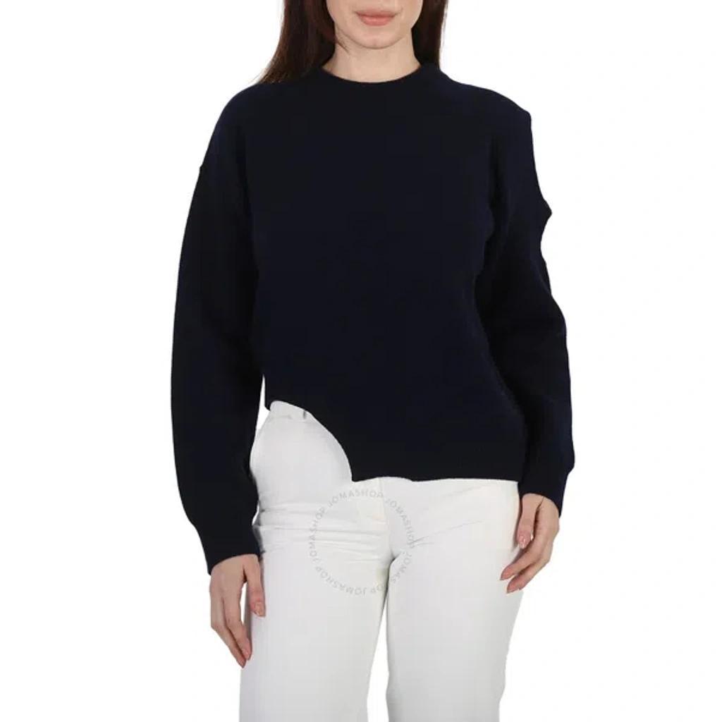 Navy Regenerated Asymmetric Cold-shoulder Jumper In Blue Product Image