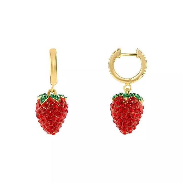 Emberly Gold Tone Polished Hoop with Pave Strawberry Drop Earrings, Womens, Red Product Image