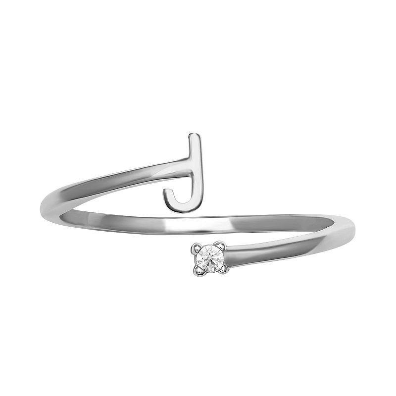 PRIMROSE Sterling Silver Cubic Zirconia Initial Bypass Band Ring, Womens Grey Product Image