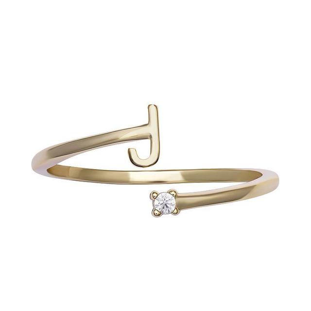 PRIMROSE Sterling Silver Cubic Zirconia Initial Bypass Band Ring, Womens Gold Tone J Product Image