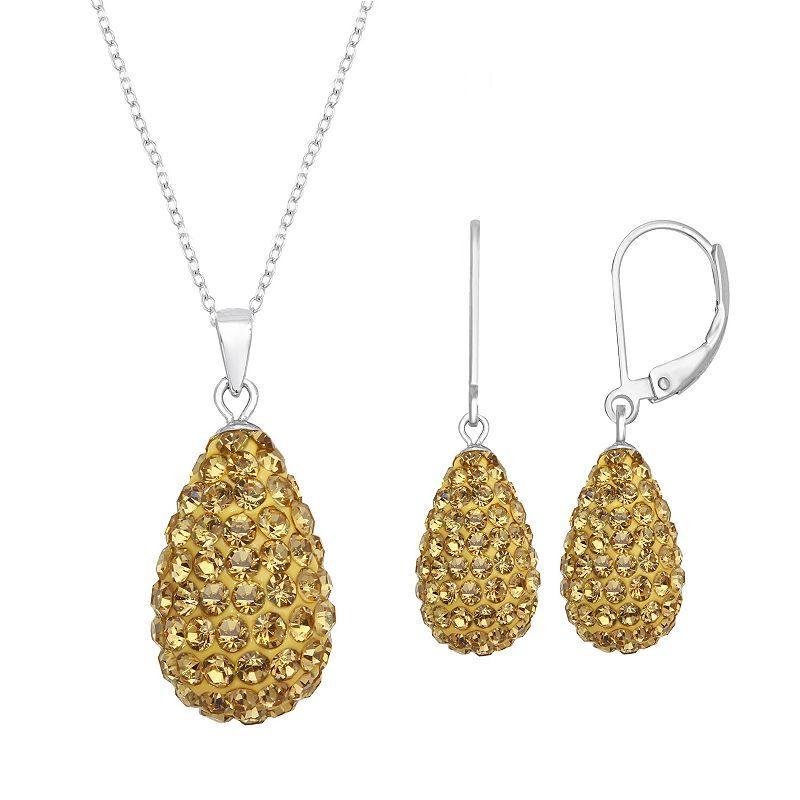 Silver Tone Briolette Drop Earring & Necklace Set, Womens Gold Product Image