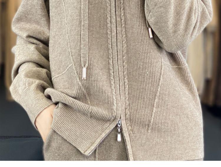 Plain Hood Zip Cardigan Product Image