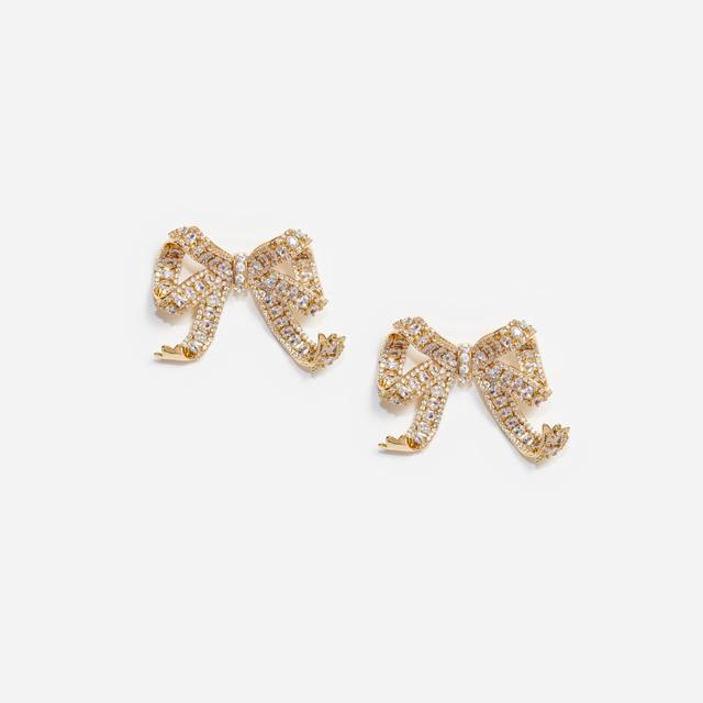 Gold Crystal Bow Earrings Product Image