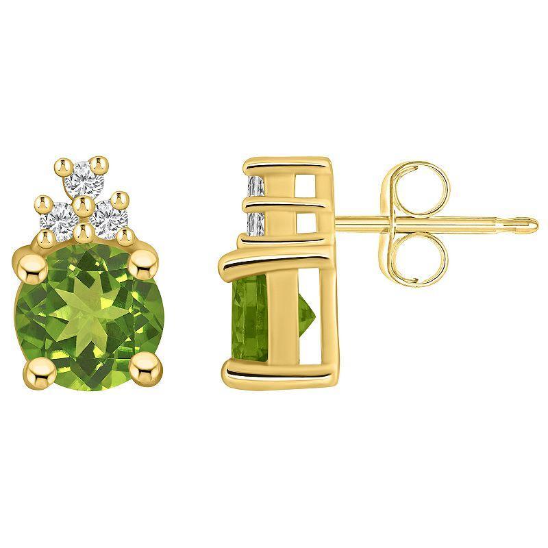 Alyson Layne 14k Gold Round Peridot & 1/10 Carat T.W. Diamond Earrings, Womens, Green Product Image