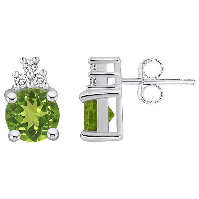 Alyson Layne 14k White Gold Round Peridot & 1/10 Carat T.W. Diamond Earrings, Womens Product Image