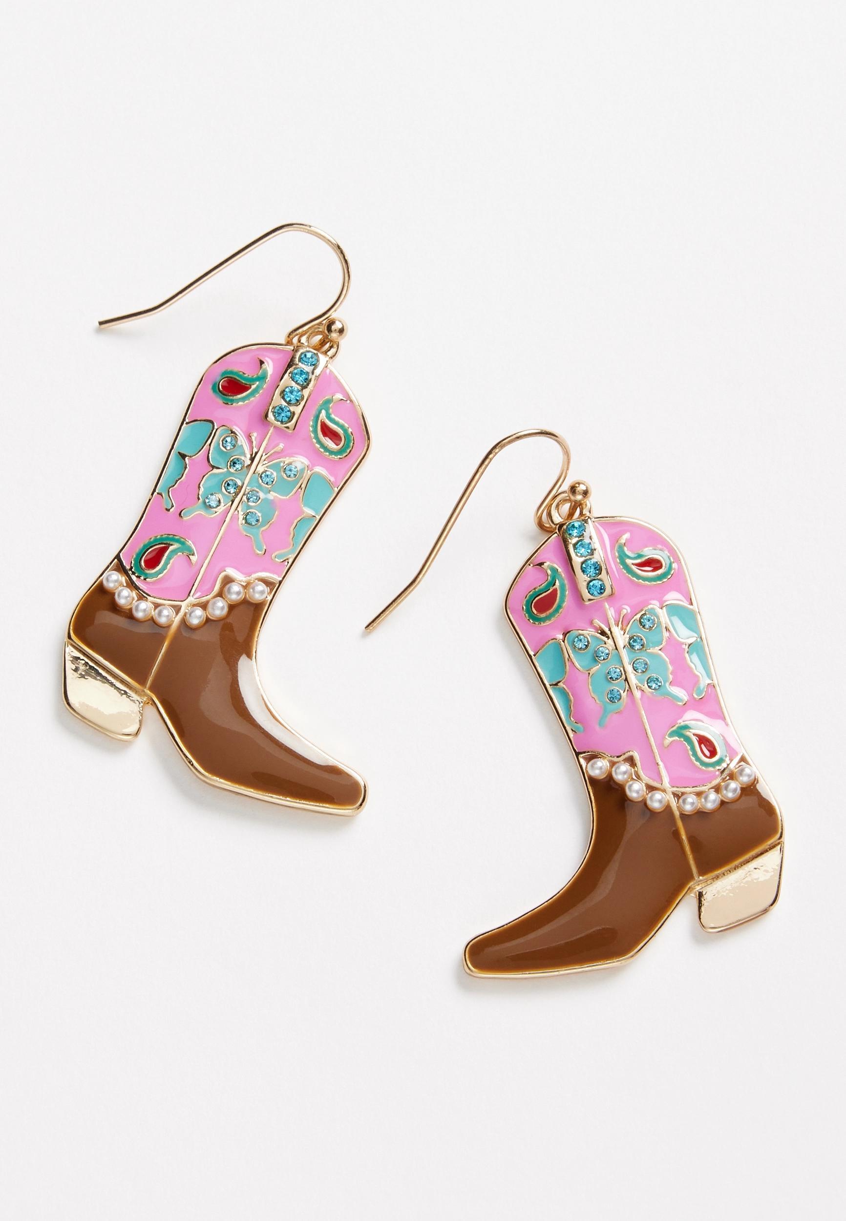 Pink Cowboy Boot Drop Earrings Product Image