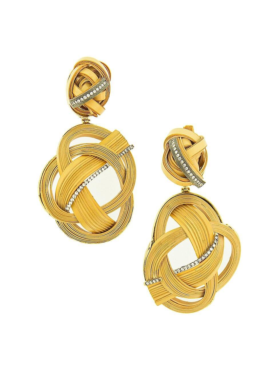 Womens Bamboo 18K Yellow Gold & Light Brown Diamond Woven Bamboo Drop Earrings Product Image