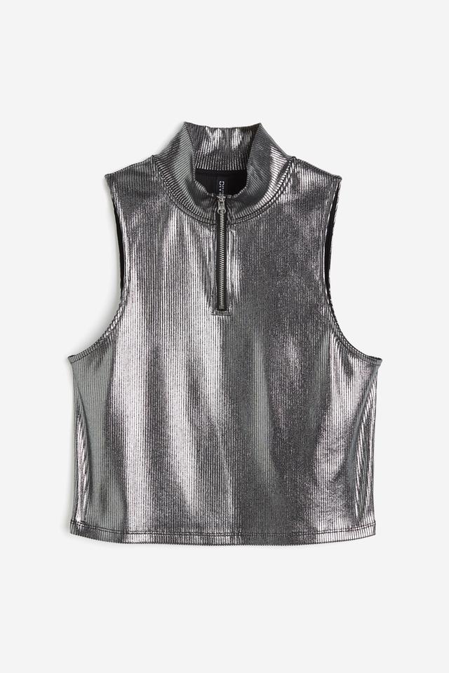 Shimmery Metallic Half-zip Sleeveless Top Product Image