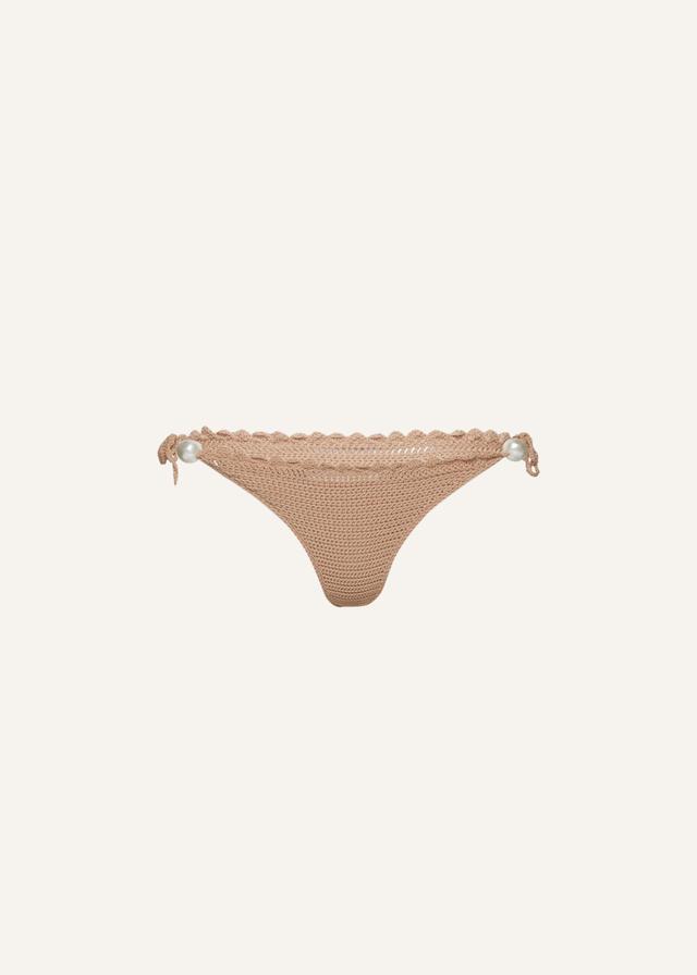 Pearl crochet string bottoms in brown Product Image