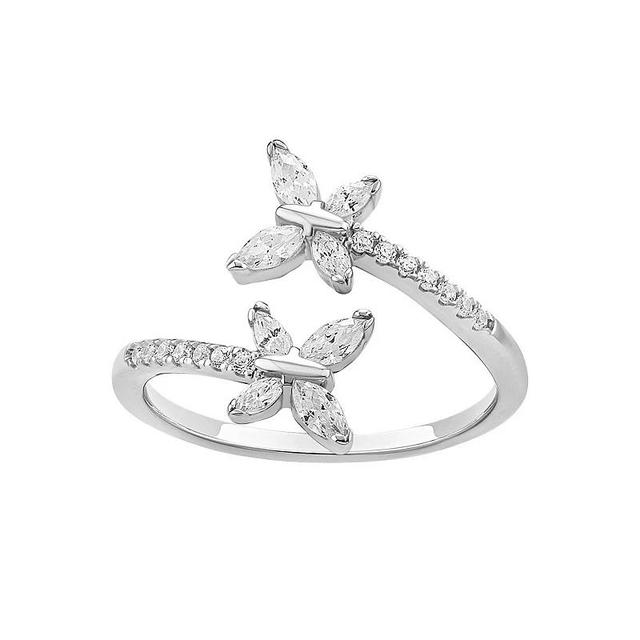 PRIMROSE Sterling Silver Cubic Zirconia Double Butterfly Bypass Ring, Womens Sterling Silver White Product Image