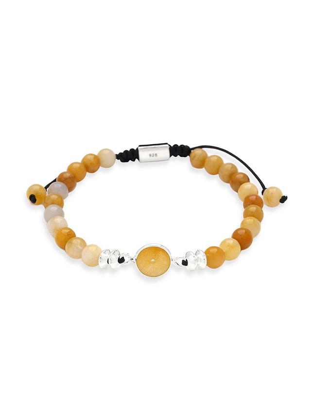 Mens Yellow Jade & Brass-Plated Sterling Silver Beaded Bracelet Product Image