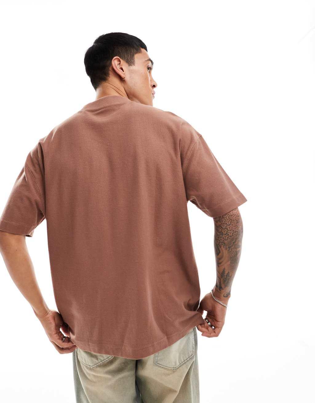 ASOS DESIGN oversized t-shirt with rib detailing in brown  Product Image