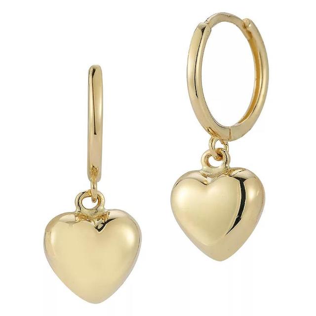 LUMINOR GOLD 14k Gold Heart Charm Huggie Hoop Earrings, Womens Product Image