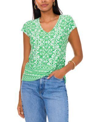 Women's Printed Cap-Sleeve V-Neck Top Product Image