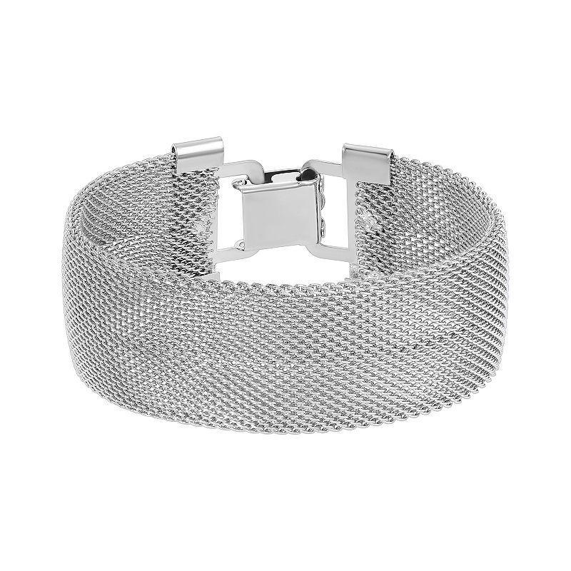 1928 Silver Tone Mesh Clasp Bracelet, Womens Product Image