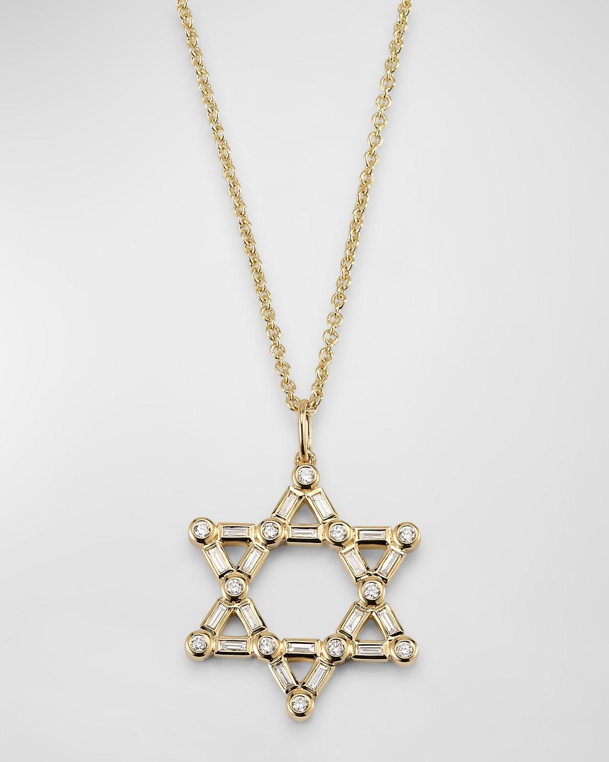 14K Gold and Diamond Star of David Pendant Necklace Product Image