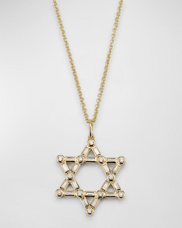 Womens 14K Yellow Gold & Diamond Star Of David Pendant Necklace Product Image