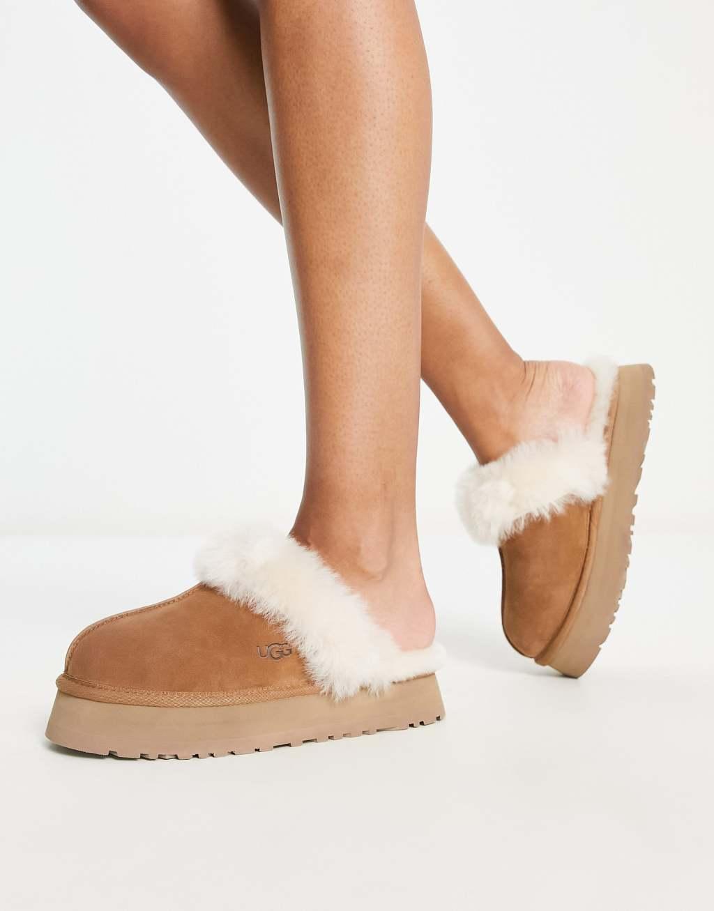 UGG Disquette Suede Fur Platform Slippers Product Image